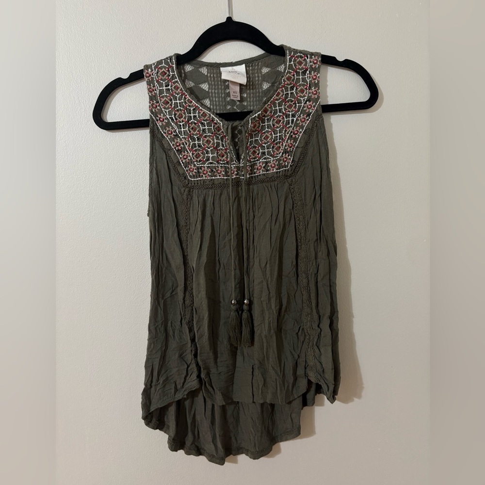 Knox Rose Olive Green Embroidered Tank Top